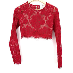 The Jetset Diaries Piazza Long Sleeve Red Lace Crop Top